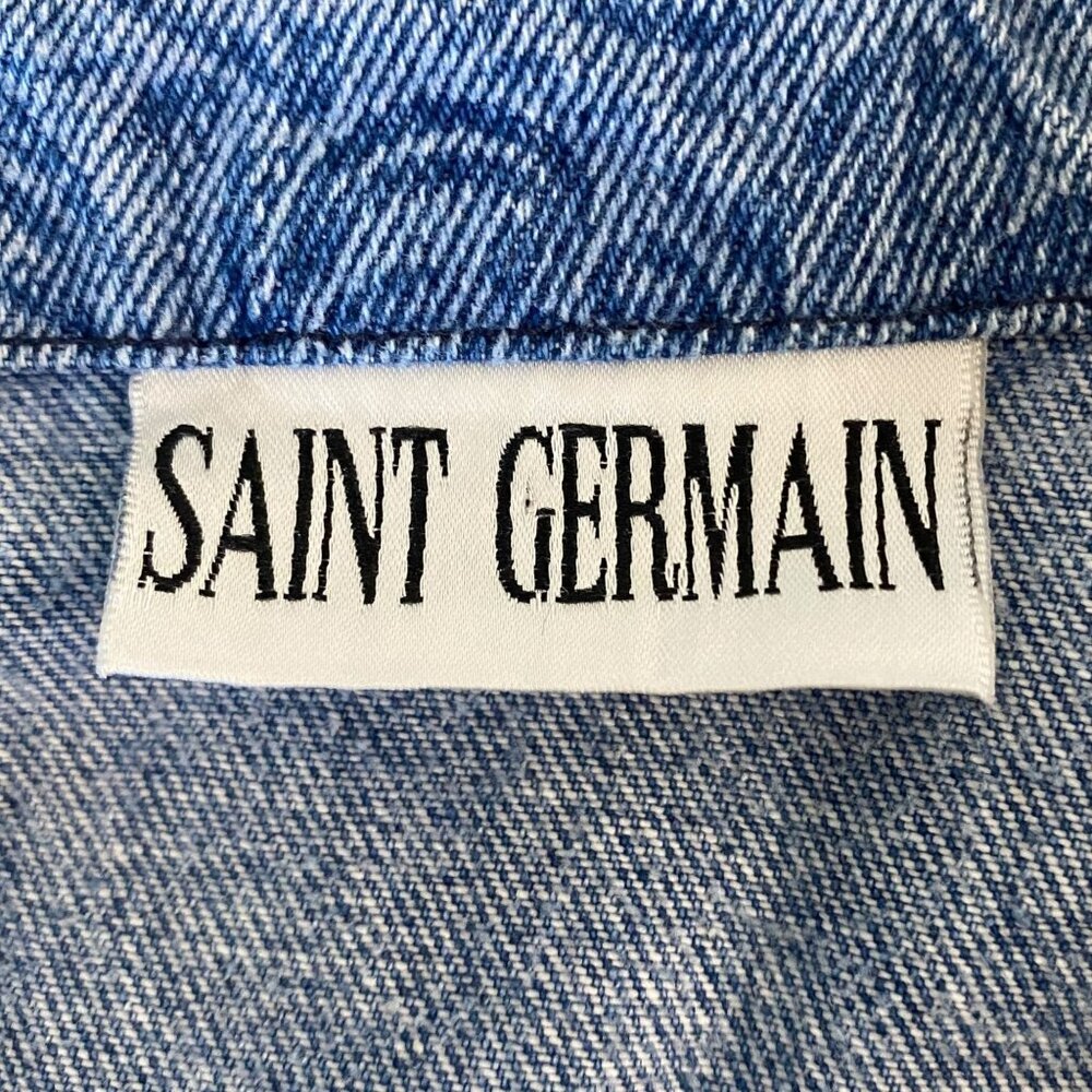 Vintage Saint Germain Blue Floral Motif Western Denim Jacket Women's Size Large - Picture 10 of 13